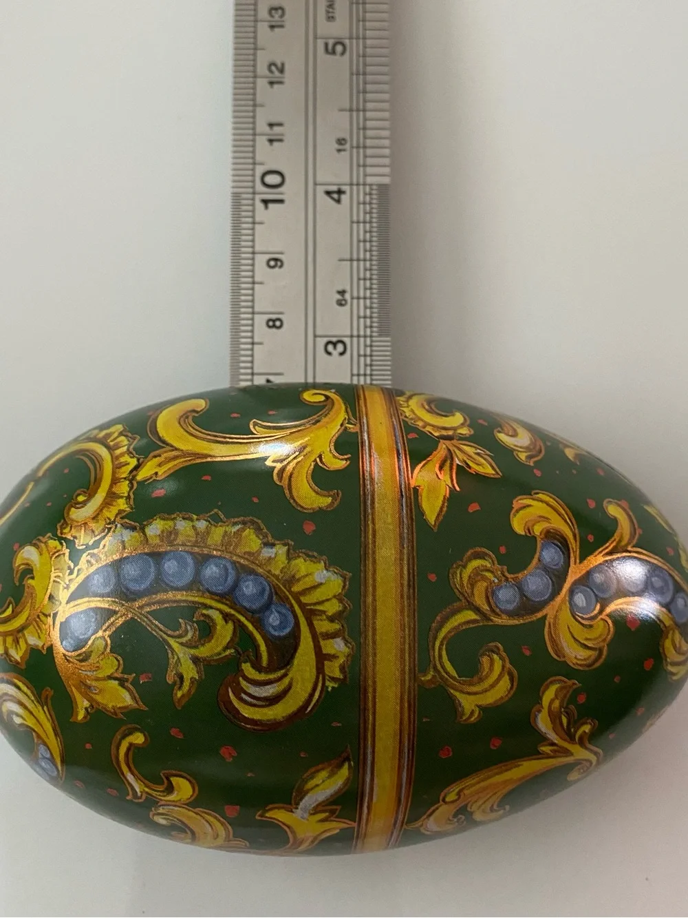 Ornate Green & Gold Decorative Egg Trinket Container